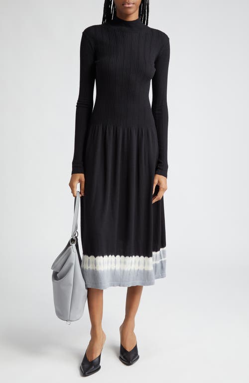 Proenza Schouler Lila Ombré Detail Long Sleeve Merino Wool Sweater Dress Black/Ash at Nordstrom,