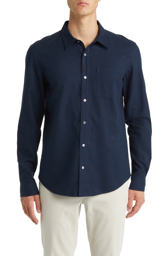 Shop Frame Brushed Cotton Blend Button-up Shirt In Midnight Blue