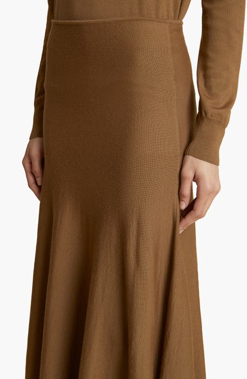 Shop Khaite Mayu Wool Blend Midi Sweater Skirt In Cafe