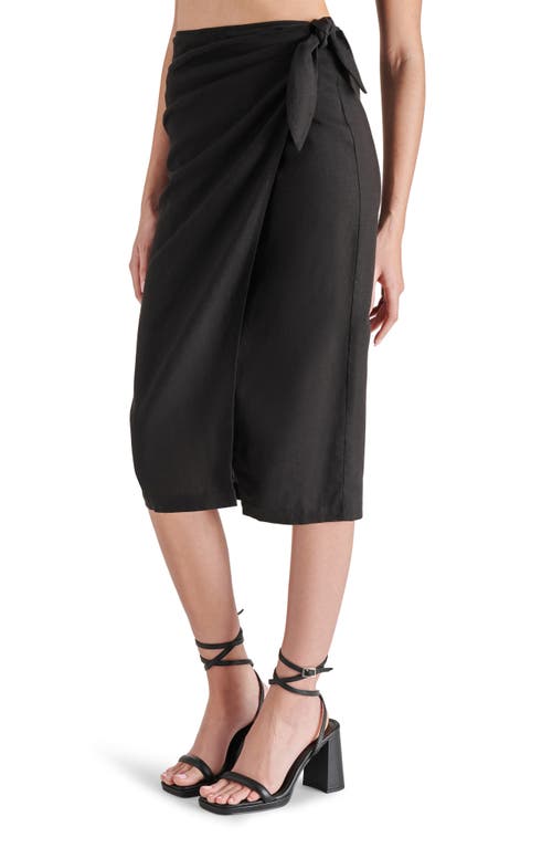 Shop Steve Madden Isadora Linen Blend Wrap Skirt In Black