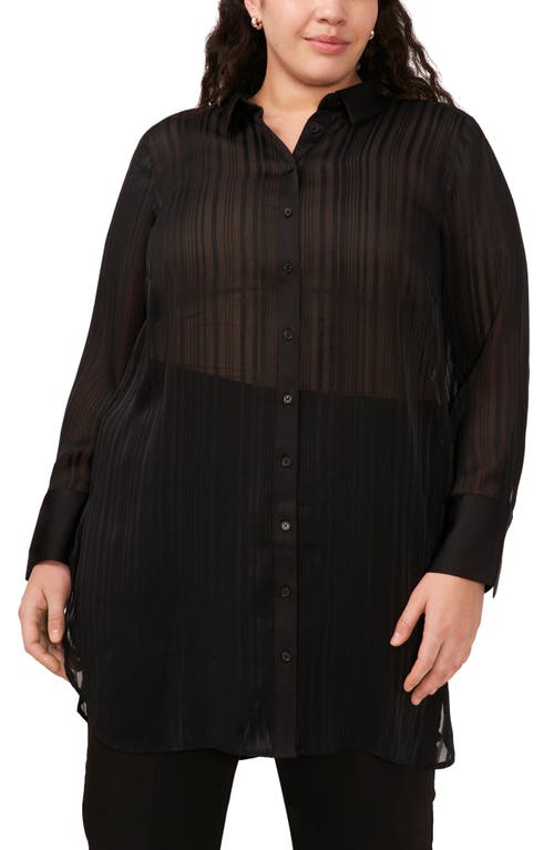 halogen(r) Stripe Button-Up Tunic Top in Rich Black