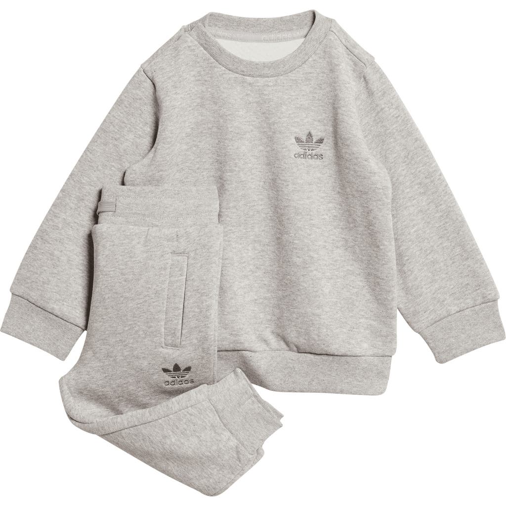 Adidas Originals Adidas Trefoil Essentials Crewneck Sweatshirt & Joggers Set In Medium Grey Heather