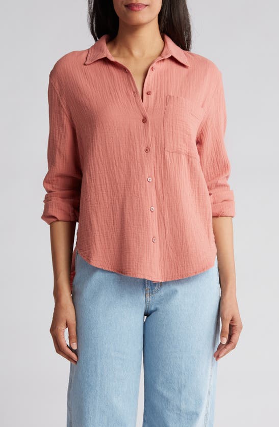 Caslon Relaxed Cotton Gauze Button-up Shirt In Pink Canyon