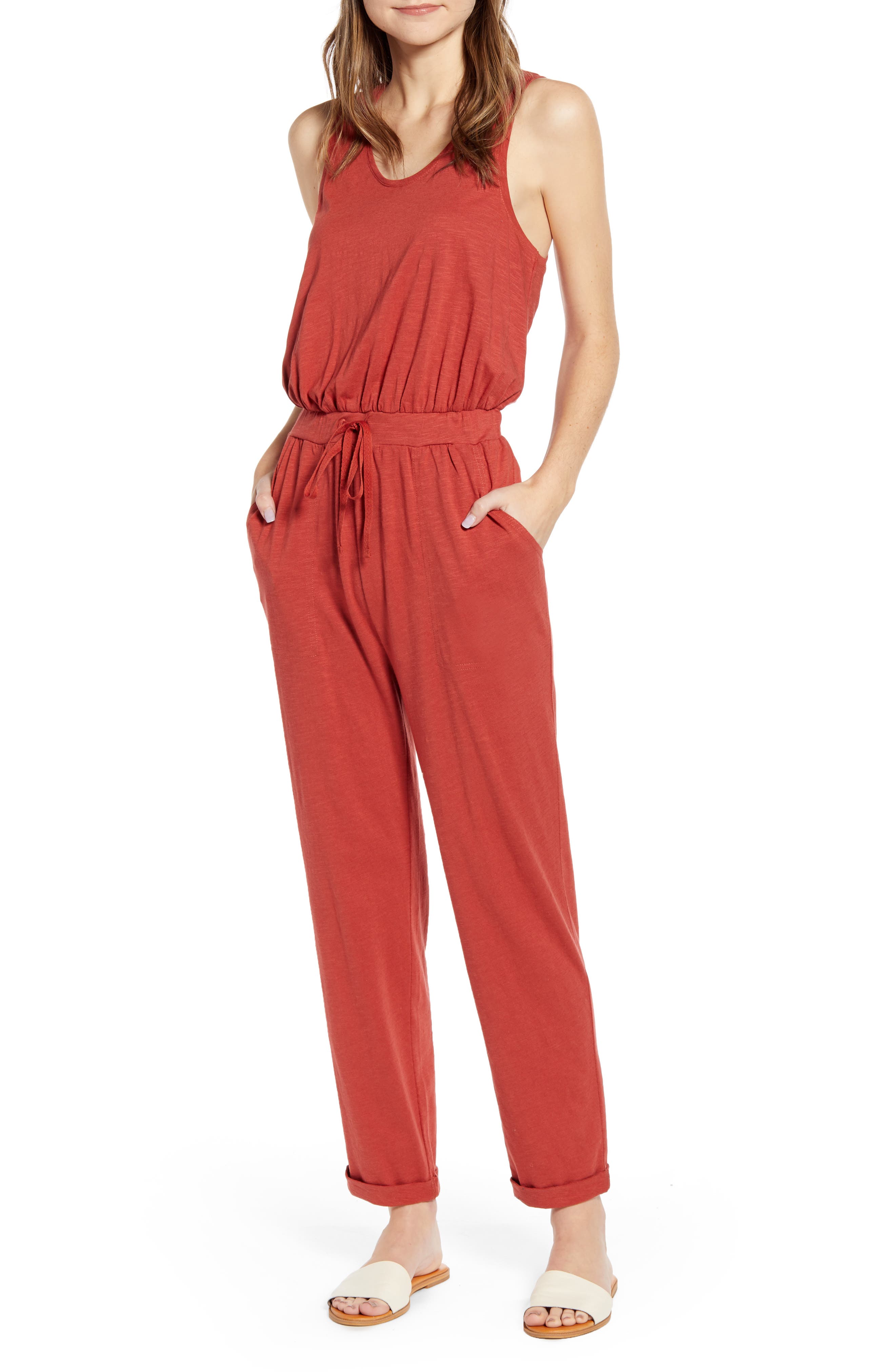 Caslon Solid Sleeveless Slub Jumpsuit Nordstrom Rack