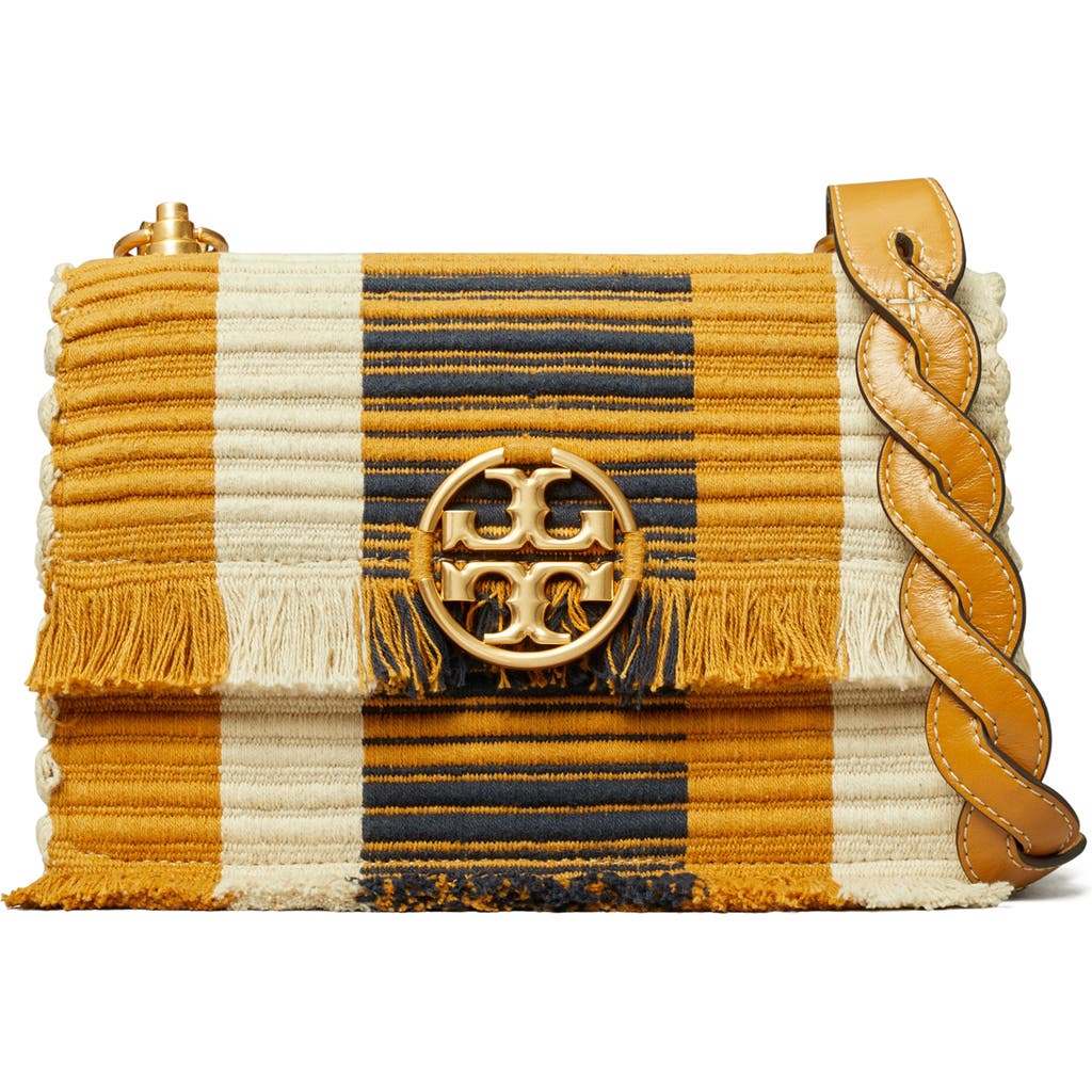 Tory Burch Miller Woven Stripe Small Shoulder Bag In Yellow