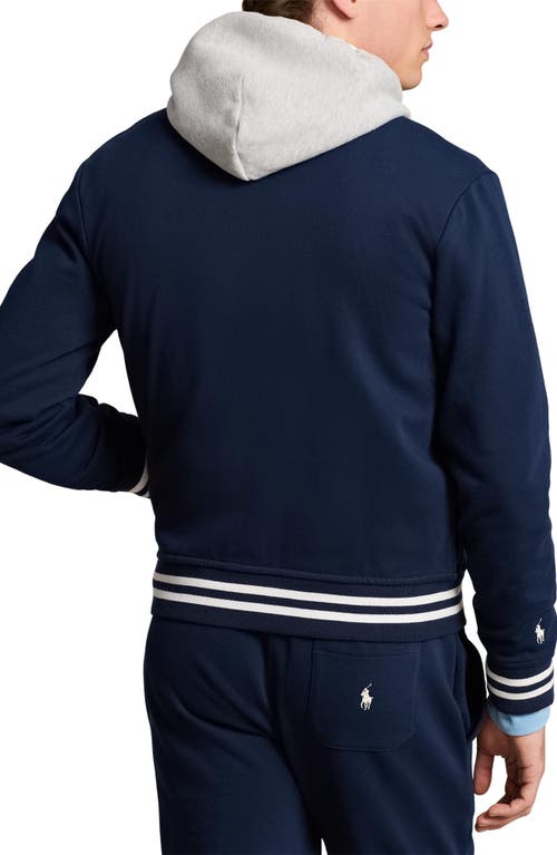 Shop Polo Ralph Lauren Felted Snap-up Baseball Jacket In Cruise Navy