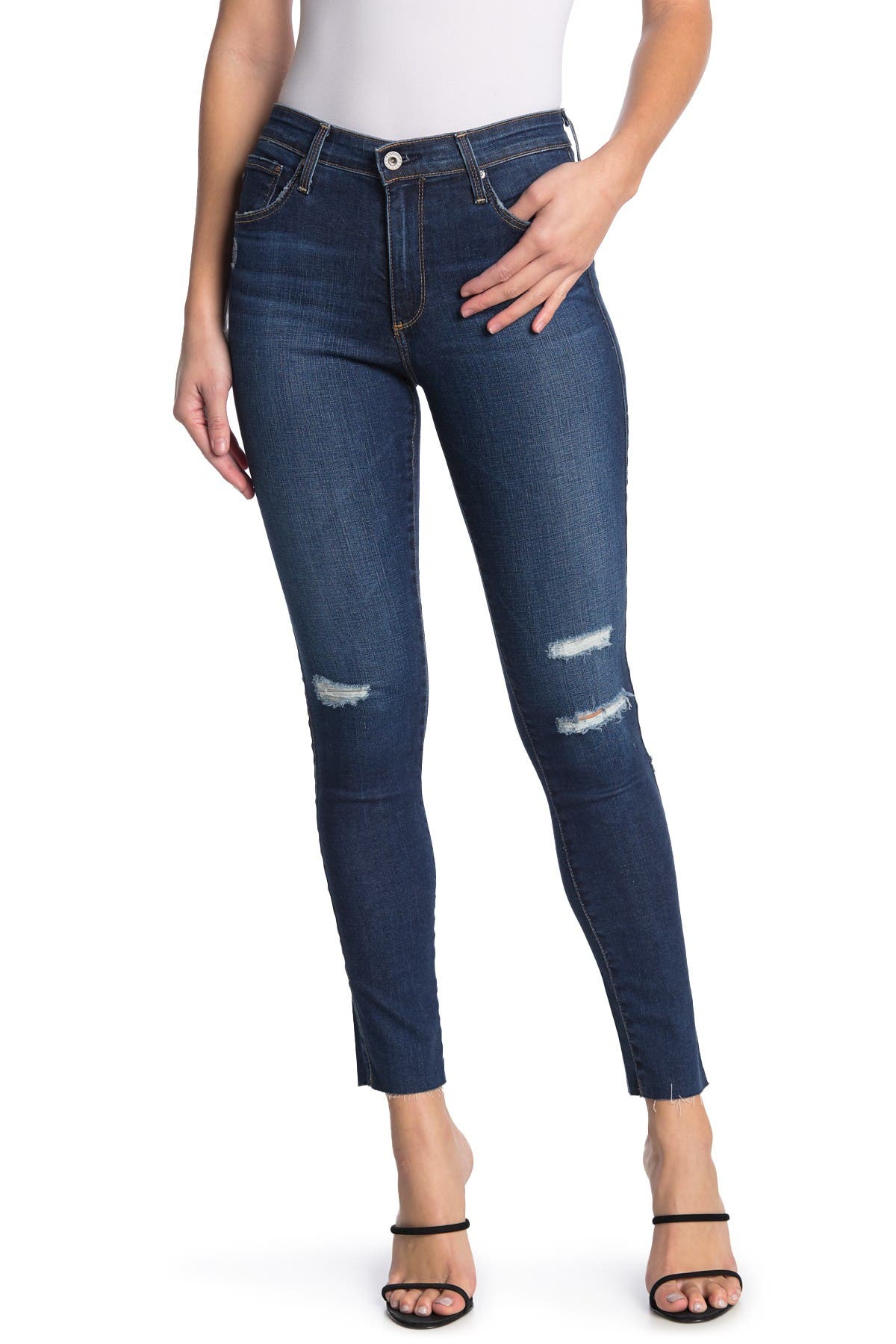 Ag Farrah Distressed High Waist Ankle Crop Skinny Jeans In Blaker