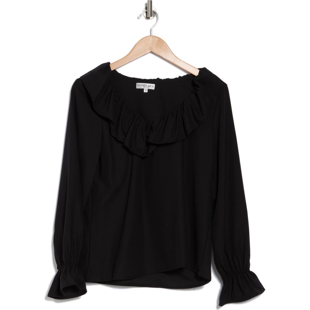Patrizia Luca Ruffle Shoulder Blouse In Black