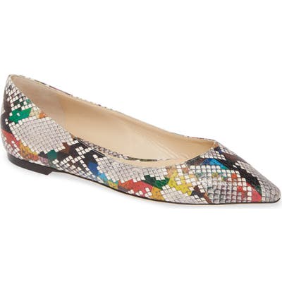 Jimmy Choo Romy Snake Embossed Pointy Toe Flat