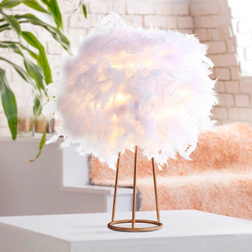 Jonathan Y Stork Feather Metal Led Table Lamp In White/gold