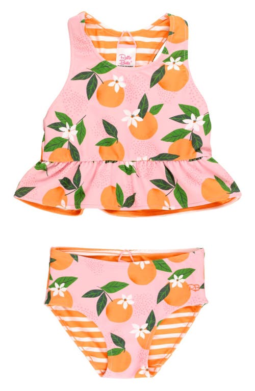 RuffleButts Kids' Orange You the Sweetest Reversible Two-Piece Swimsuit in Pink at Nordstrom, Size 6