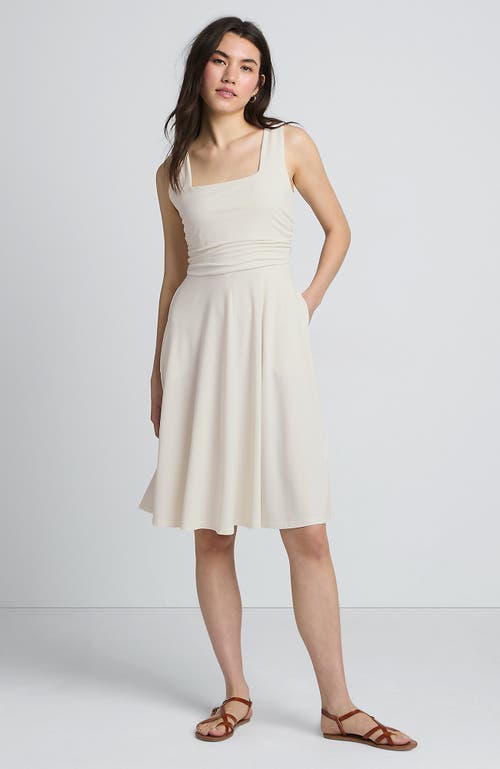 Shop Lands' End Cupro Fit And Flare Sleeveless Dress In Ivory