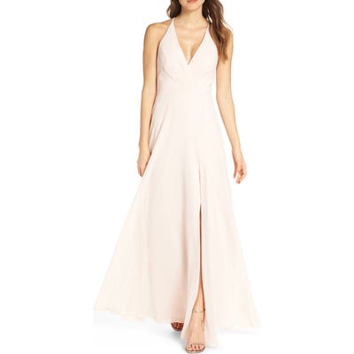 Jenny Yoo Bryce Surplice V-Neck Chiffon Evening Dress, Pink