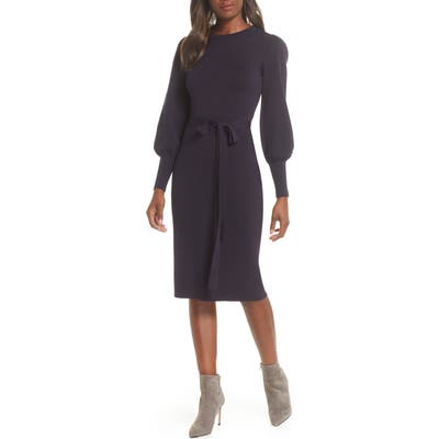 Elilza J Long Sleeve Belted Sweater Dress, Blue