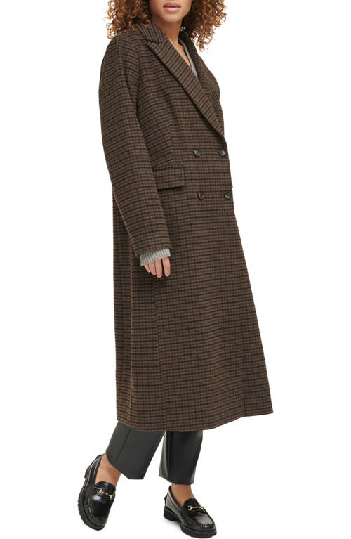 Shop Levi's Houndstooth Check Double Breasted Long Coat In Black/sealbrown/dune Hndstth