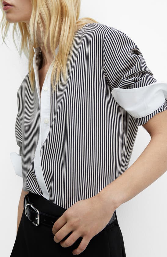 Shop Mango Stripe Contrast Button-up Shirt In Ecru