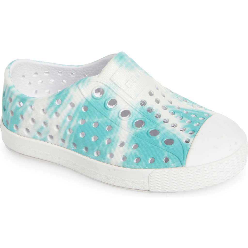Native Shoes Kids' Jefferson Bloom Water Friendly Perforated Slip-on In White/white/ocean Waves