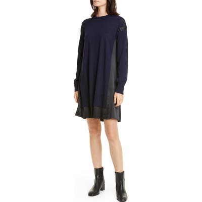 Rag & Bone Sadie Merino Wool & Silk Long Sleeve Shift Dress, Blue