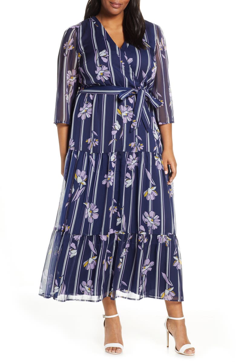 ELOQUII Floral Maxi Dress, Main, color, FLORAL CHRONICLES W/ STRIPES