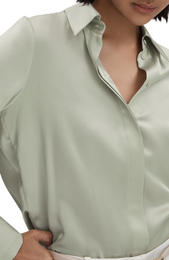 Shop Reiss Irina Silk Button-up Shirt In Sage