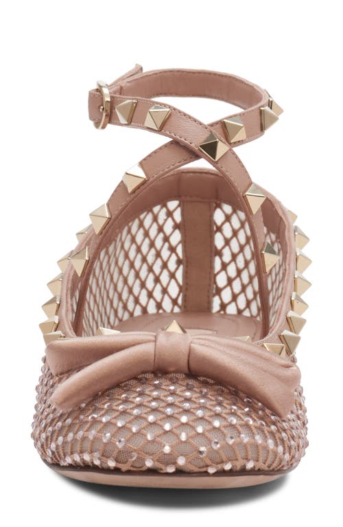 Shop Valentino Garavani Rockstud Crystal Mesh Ankle Strap Ballet Flat In Silk/rose Cannelle