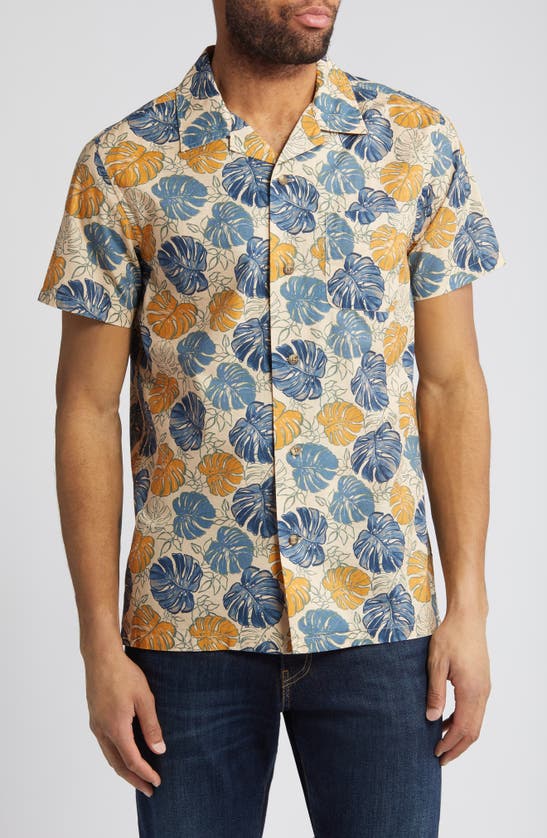 Shop Pendleton Aloha Print Short Sleeve Button-up Shirt In Monstera Tan