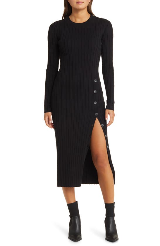 Open Edit Button Sweater Midi Dress In Black