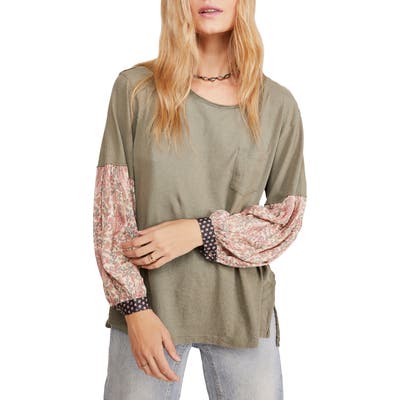 Free People Jade Long Sleeve Pocket Tee, Green