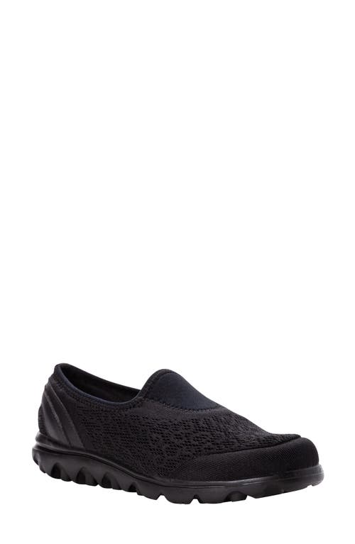 Propét TravelActiv Slip-On Sneaker in All Black Fabric