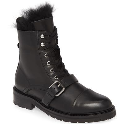 Allsaints Donita Combat Boot With Genuine Shearling Trim, Black