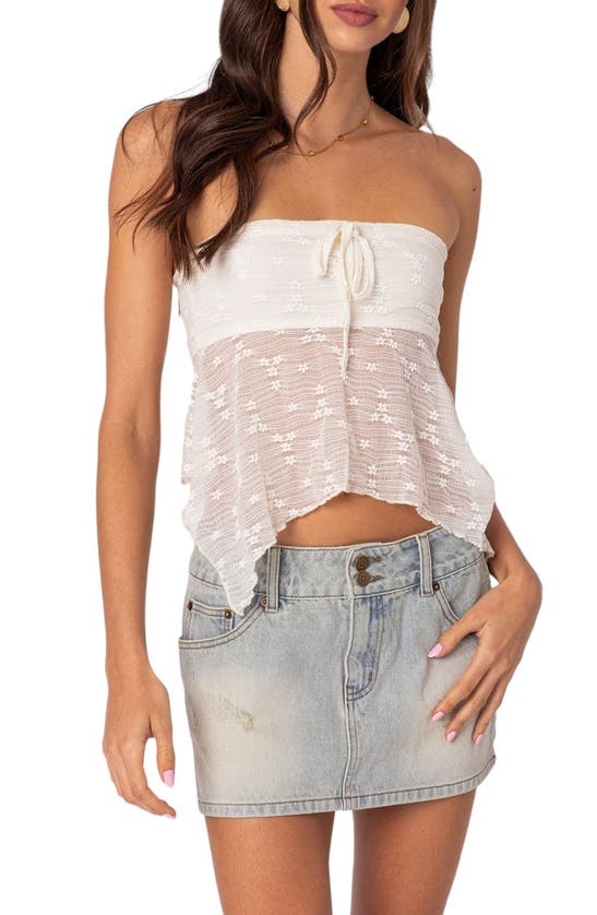 Edikted Embroidered Sheer Strapless Top In Cream