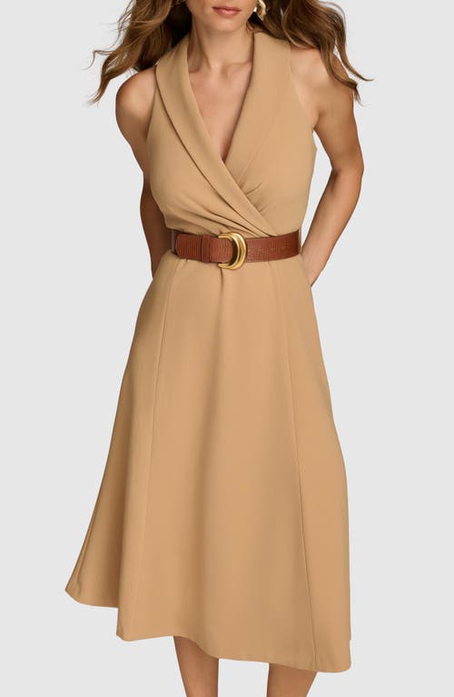 Shop Donna Karan New York Belted Sleeveless Midi Dress In Fawn