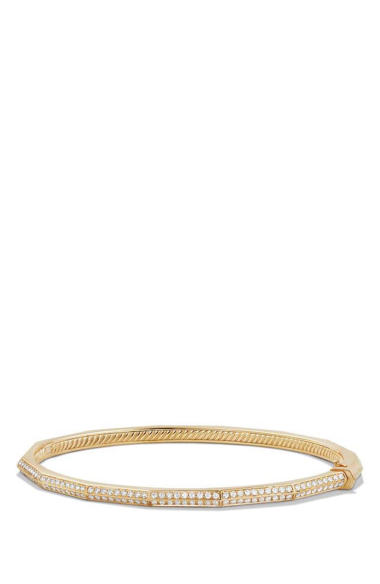 David Yurman Stax Single-Row Faceted 18K Gold Bracelet with Diamonds, 3mm, Main, color, 
