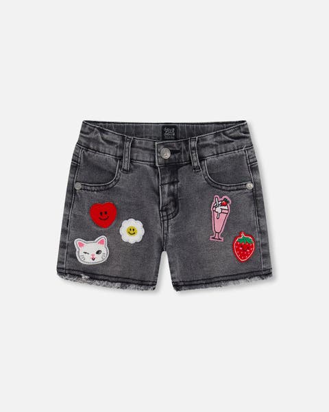 Girl's Short With Patches Black Denim