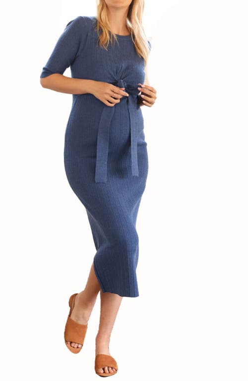 Maternity/Nursing Knit Dress in Denim Blue