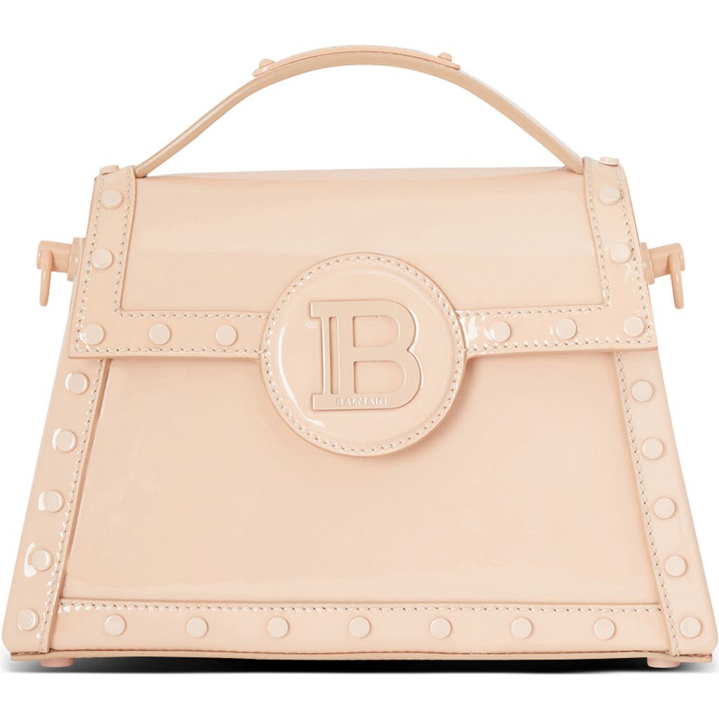 Balmain B-buzz Dynasty Patent Leather Top Handle Bag In Pink