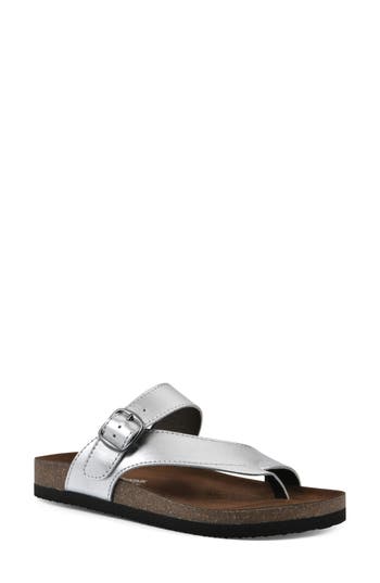 Shop White Mountain Footwear Carly Leather Footbed Sandal In Silver/leather