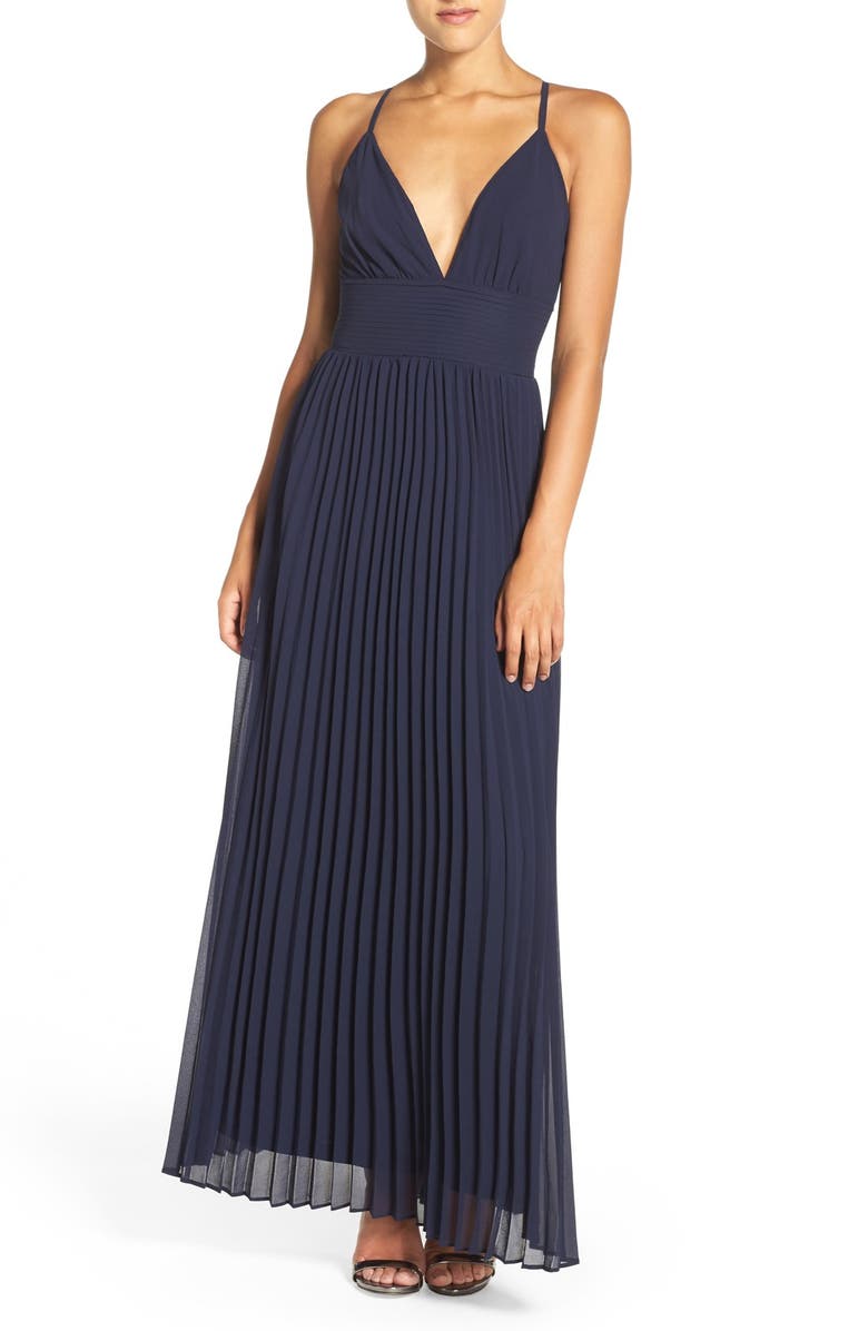 Lulus Plunging V-Neck Pleat Georgette Gown | Nordstrom