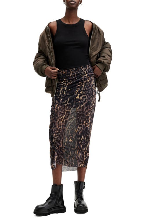 Shop Allsaints Nora Floral Print Mesh Skirt In Jinx Golden Brown