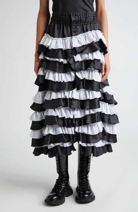 Reversible Colorblock Tiered Ruffle Satin Skirt