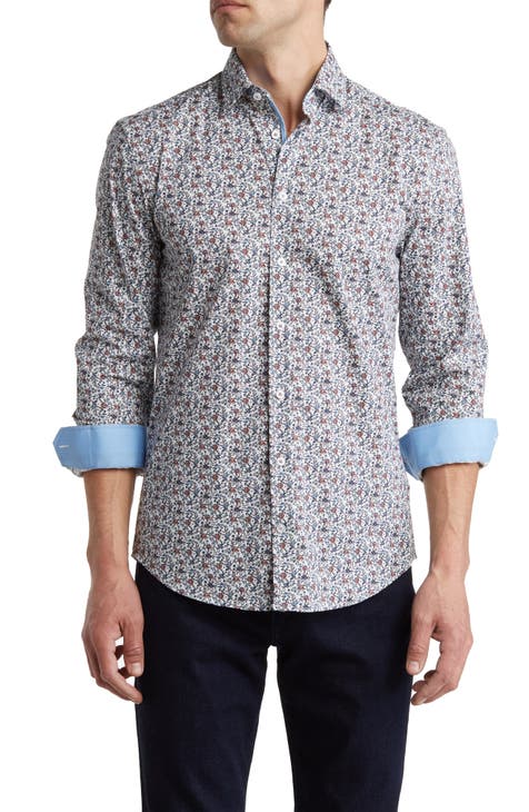 Flower Print Stretch Cotton Button-Up Sport Shirt