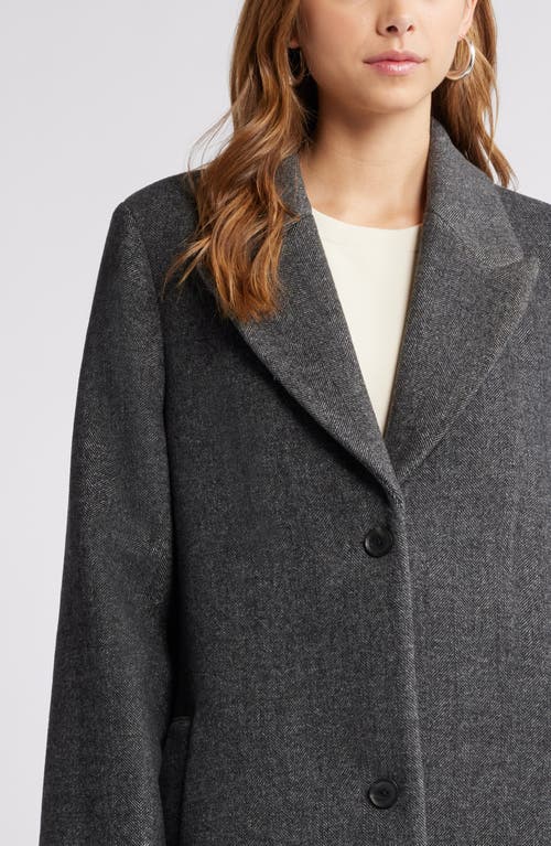 Open Edit Herringbone Coat In Black