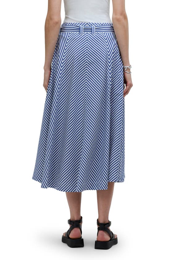 Shop Madewell Stripe Flare Poplin Midi Skirt In Pure Blue