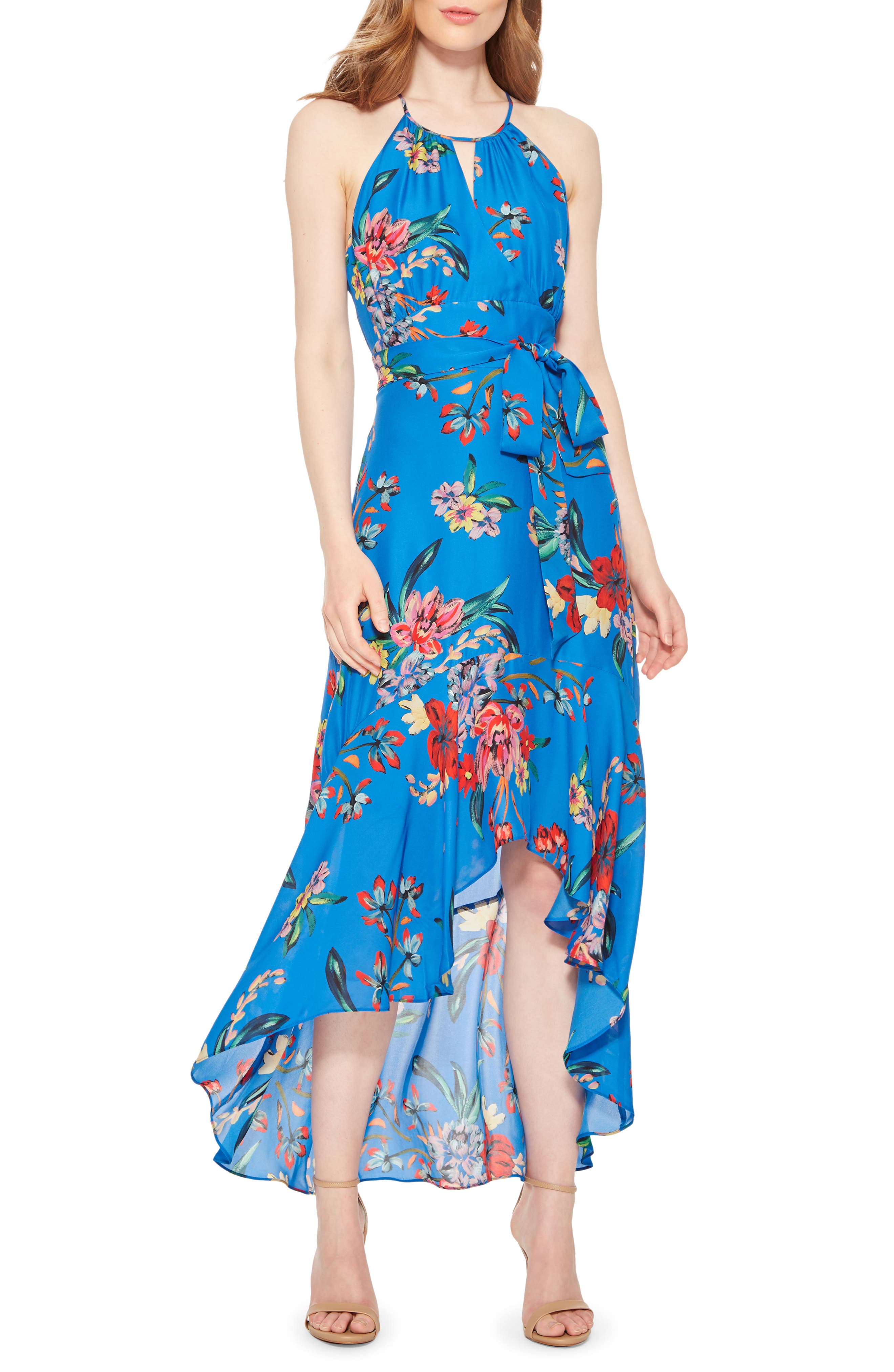 Parker Davina Floral High/low Dress, Blue
