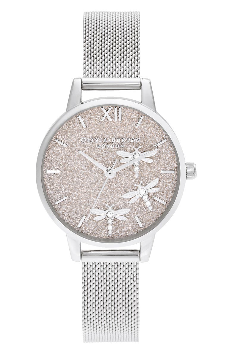 Olivia Burton Dancing Dragonflies Mesh Strap Watch 30mm Nordstrom