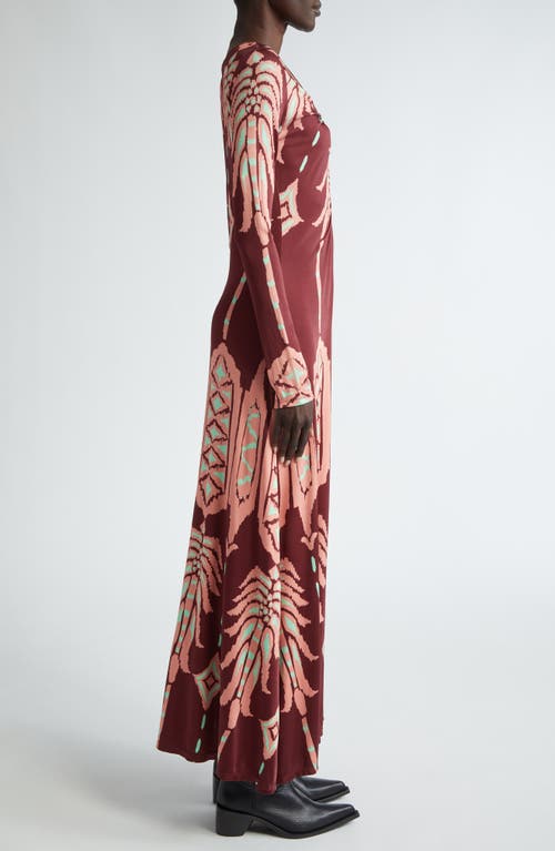 Shop Johanna Ortiz Alma Bordada Print Long Sleeve Knit Dress In Apacheria Wine-salmon-green