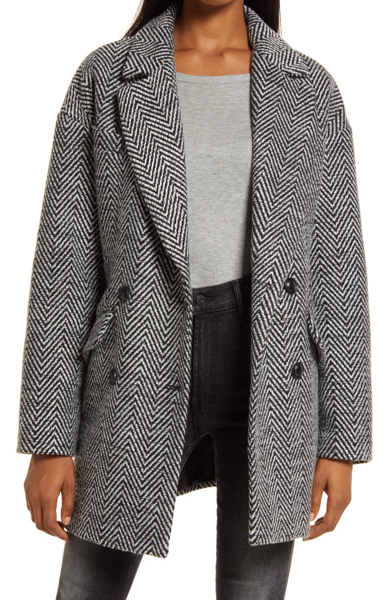 TREASURE & BOND Menswear Coat, Main, color, BLACK- WHITE HERRINGBONE