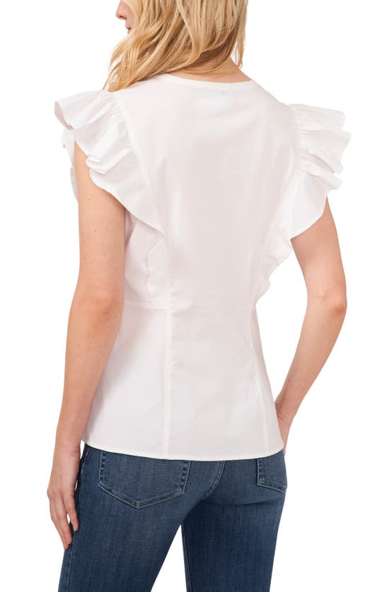 Shop Cece Ruffle Sleeve Stretch Cotton Poplin Top In Ultra White