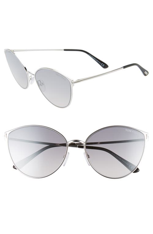 TOM FORD Zeila 60mm Mirrored Cat Eye Sunglasses in Rhodium/Black/Grey Silver at Nordstrom