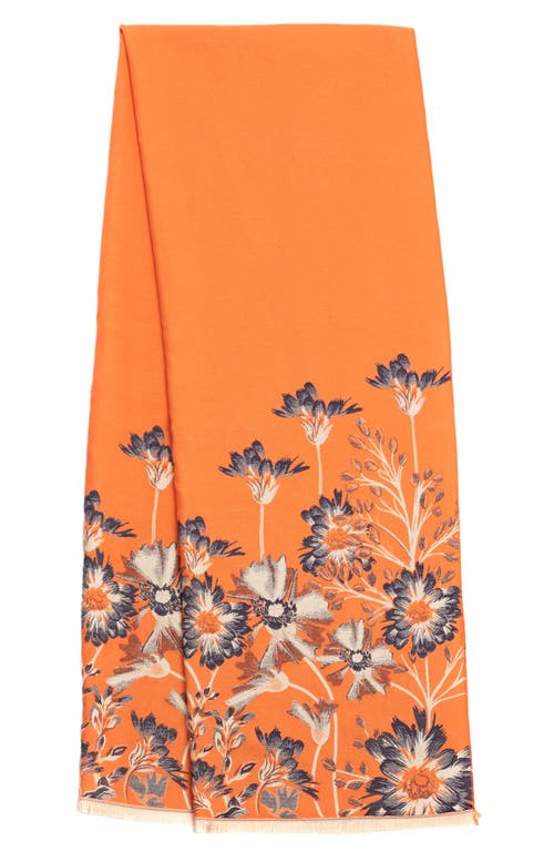 Saachi Floral Pattern Reversible Scarf In Grey/orange